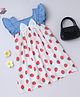 Bright Stars KIDSWEAR Cotton Blend Denim Frill Sleeves Strawberry Printed & Bow Applique Detailed Dress - Blue