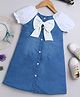 Bright Stars KIDSWEAR Cotton Blend Denim Half Puffed Sleeves Mild Washed & Bow Applique Detailed Dress - Blue