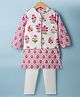 Babyhug Cambric Woven Full Sleeves  Floral Printed Kurta Pajama Set with Nehru Jacket - White