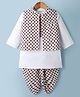 Babyhug Cambric Woven Full Sleeves Dhoti Kurta Set & Nehru Jacket With Floral Print - White