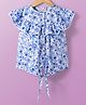 Kookie Kids Dobby Woven Frill Sleeves Knotted Top with Floral Print & Frill Detailing at Neck - Blue