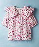 Kookie Kids Woven Half Puff Sleeves Front Open Collared Top with Floral Print - White & Red