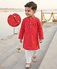 Babyhug Georgette Woven Full Sleeves Embroidered Kurta Pyjama Set With Sequin Detailing - Red & White