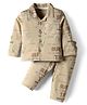Doreme Single Jersey Knit Full Sleeves Co-ords Night Suit With Text Print - Tan