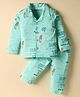 Doreme Single Jersey Knit Full Sleeves Co-ords Night Suit With Text Print - Aqua