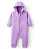 Babyhug Interlock Knit Full Sleeves Front Open Hooded Romper with Hearts Detailing - Purple