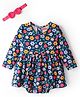 Babyhug 100 % Cotton Full Sleeves Floral Printed Onesies With Headband - Navy Blue