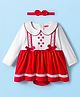 Babyhug 100% Cotton Interlock Knit Full Sleeves Frock Syle Onesies With Hairband - Red