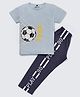 Nite Flite Cotton Knit Half Sleeves Goal Text Printed Night Suit Set - Grey