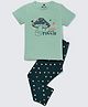 Nite Flite Cotton Knit Half Sleeves Little Truffle Text Printed Night Suit Set - Green