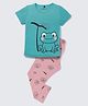 Nite Flite Cotton Knit Half Sleeves Frog Printed Night Suit Set - Green
