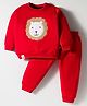 Mini Taurus Fleece Knit  Full Sleeves Winter Wear Suit Set with Lion Patch - Red