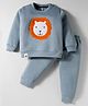 Mini Taurus Fleece Knit  Full Sleeves Winter Wear Suit Set with Lion Patch - Grey