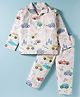 Mini Taurus Cotton Knit Full Sleeves Co-ord Night Suit with Vehicle Print - Peach