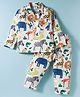 Mini Taurus Cotton Knit Full Sleeves Co-ord Night Suit with Vehicle Print - Blue