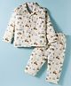 Mini Taurus Cotton Knit Full Sleeves Co-ord Night Suit with Vehicle Print - Cream