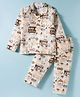 Mini Taurus Cotton Knit Full Sleeves Co-ord Night Suit with Vehicle Print - Light Brown