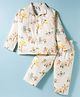 Mini Taurus Cotton Knit Full Sleeves Co-ord Night Suit with Animal Print - Brown