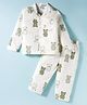 Mini Taurus Cotton Knit Full Sleeves Co-ord Night Suit with Animal Print - White