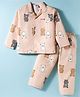 Mini Taurus Cotton Knit Full Sleeves Co-ord Night Suit with Animal Print - Peach