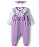 Babyhug 100% Cotton Interlock Knit Full Sleeves Front Open Romper with Frill Detailing Floral Embroidery & Bow Applique & Hairband - Purple