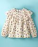 Kookie Kids Cambric Woven Full Sleeves Floral Printed Top with Smocking & Frill Detailing - White