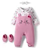 Babyhug 100% Cotton Knit Full Sleeves Bunny Embroidered Romper With Hairband & Booties - Pink