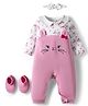 Babyhug 100% Cotton Knit Full Sleeves Bunny Embroidered Romper With Hairband & Booties - Pink