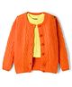Pine Kids Knit Full Sleeves Front Open Sweater With Inner Tee & Cable Knit Design - Orange