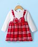 Babyhug Cotton Woven Full Sleeves Checks Frock With Bow Applique - Red & White