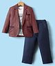 Rikidoos Full Sleeves Textured Blazer With Typography Printed Tee & Pant Set - Brown & Navy Blue