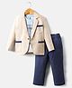 Rikidoos Full Sleeves Textured Blazer With Typography Printed Tee & Pant Set - Beige & Navy Blue