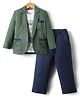 Rikidoos Full Sleeves Textured Blazer With Typography Printed Tee & Pant Set - Green & Navy Blue