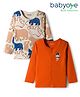 Babyoye 100% Cotton Interlock Knit Full Sleeves Front Open Jhabla with Bear Print Pack of 2 - Orange & Beige