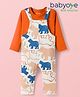 Babyoye 100% Cotton Knit Full Sleeves Dungaree & T-Shirt with Animal Print - Orange & White