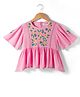 Kookie Kids Cotton Woven Crepe Half Butterfly Sleeves Top with Floral Embroidery - Pink
