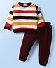 Doodle Poodle Knitted Full Sleeves Pullover Sweater Set With Jacquard Knit Design - Mustard Red & Brown