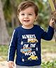 Babyoye Single Jersey Knit Full Sleeves T-Shirt With Always on the Move Vehicle Text Print -Navy Blue