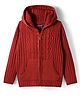 Pine Kids Knit Full Sleeves Front Open Hooded Sweater with Cable Knit Design & Kangaroo Pocket - Rust Orange