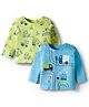 Doodle Poodle 100% Cotton Knit Full Sleeves T-Shirts with Vehicle Print Pack of 2 - Limegreen & Light Blue