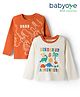 Babyoye 100% Cotton Knit Full Sleeves T-Shirts With Dino Print Pack of 2 - Orange & White