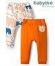 Babyoye 100% Cotton Interlock Knit Full Length Diaper Leggings Pack Of 2 - Orange & White