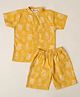 BABY CLOSET Pure Cotton Woven Half Sleeves Pineapples Printed Coordinating Mandarin Collar Shirt & Shorts Set - Yellow