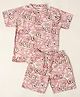 BABY CLOSET Pure Cotton Woven Half Sleeves Super Crazy Text Printed Coordinating Mandarin Collar Shirt & Shorts Set - Light Red