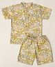 BABY CLOSET Pure Cotton Woven Half Sleeves Super Crazy Text Printed Coordinating Mandarin Collar Shirt & Shorts Set - Green