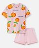 Nap Chief Pure Cotton Knit Half Sleeves Oranges In Spring Printed Relaxed Fit Tee & Shorts Set - Pink