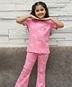 Nap Chief Cotton Knit Half Sleeves Bows Printed Tee & Joggers Set - Pink