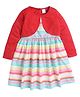 Funshine Cotton Blend Woven Three Fourth Sleeves Striped Attached Shrug Dress - Red