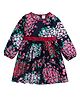 Funshine Cotton Woven Three Fourth Puffed Sleeves Floral Printed Dress - Navy Blue
