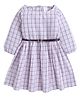 Funshine Cotton Woven Three Fourth Puffed Sleeves Checked Dress - White
